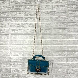 Gold Studded Teal and Clear Jelly Crossbody Handbag Removable Interior Bag NWOT